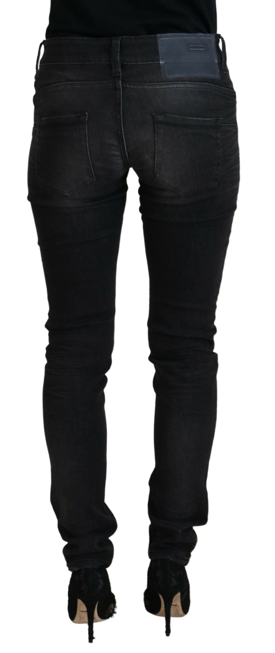 Schwarze Low-Waist Slim Fit Jeans für Damen aus Baumwolle