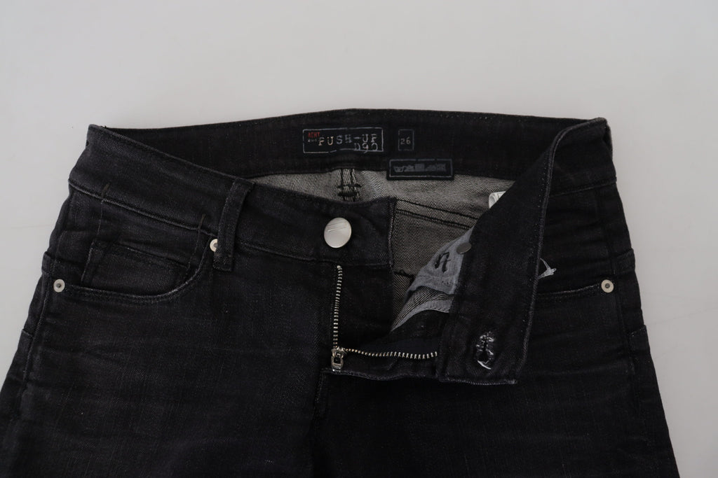 Schwarze Low-Waist Slim Fit Jeans für Damen aus Baumwolle