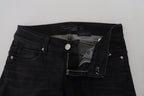 Schwarze Low-Waist Slim Fit Jeans für Damen aus Baumwolle
