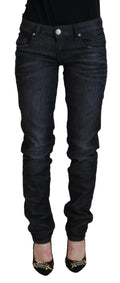 Schwarze Low-Waist Slim-Fit Damen-Jeans aus Baumwolle