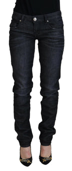 Schwarze Low-Waist Slim-Fit Damen-Jeans aus Baumwolle