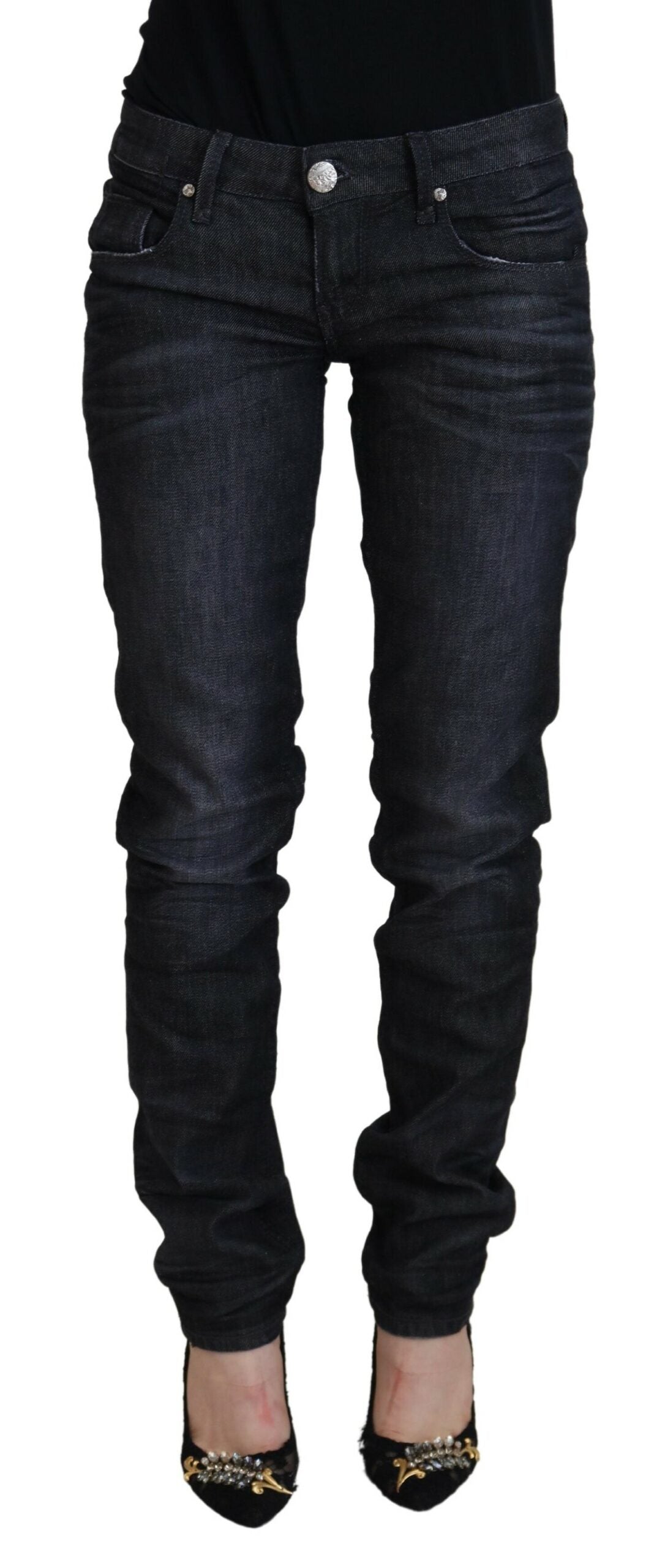 Schwarze Low-Waist Slim-Fit Damen-Jeans aus Baumwolle