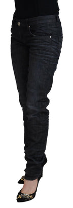 Schwarze Low-Waist Slim-Fit Damen-Jeans aus Baumwolle
