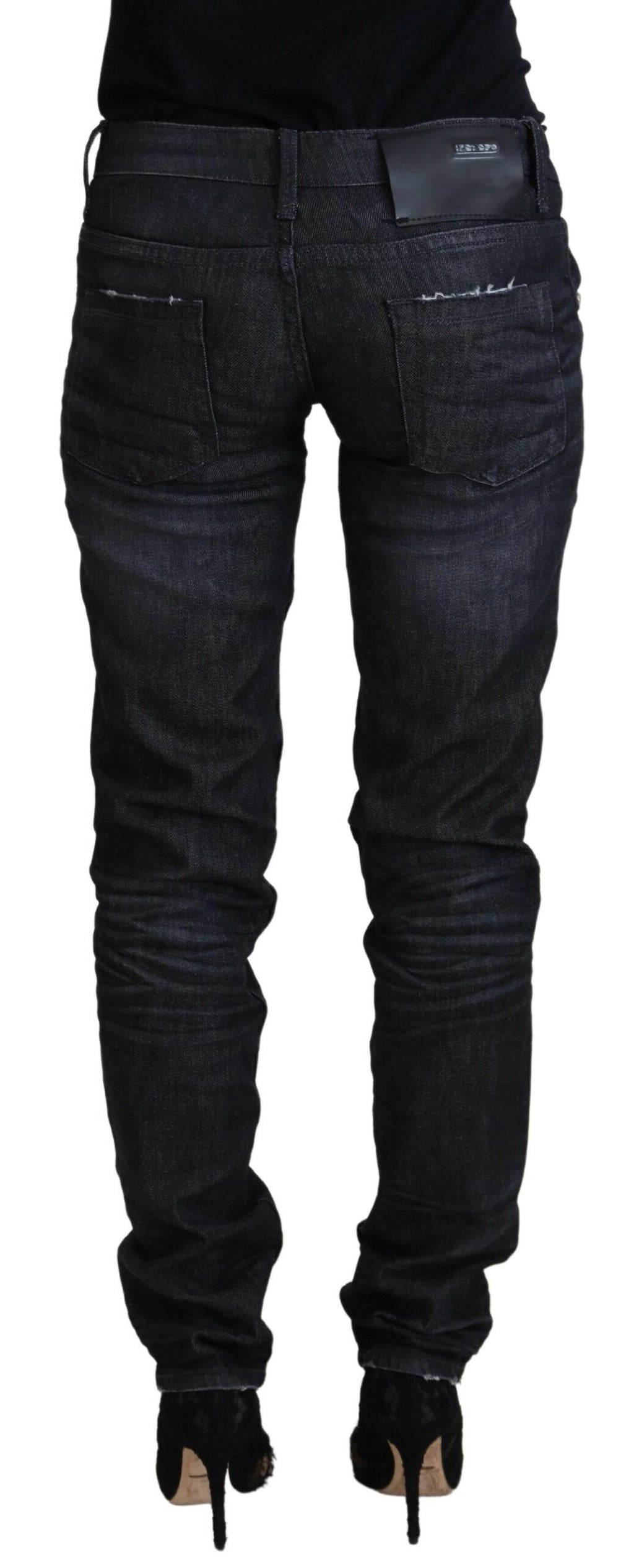 Schwarze Low-Waist Slim-Fit Damen-Jeans aus Baumwolle