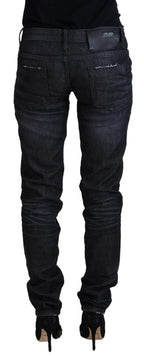 Schwarze Low-Waist Slim-Fit Damen-Jeans aus Baumwolle