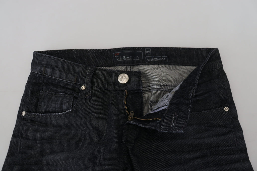 Schwarze Low-Waist Slim-Fit Damen-Jeans aus Baumwolle