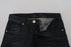 Schwarze Low-Waist Slim-Fit Damen-Jeans aus Baumwolle