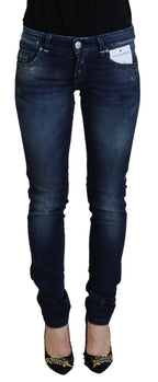 Blue Cotton Low Waist Slim Fit Women Casual Denim Jeans