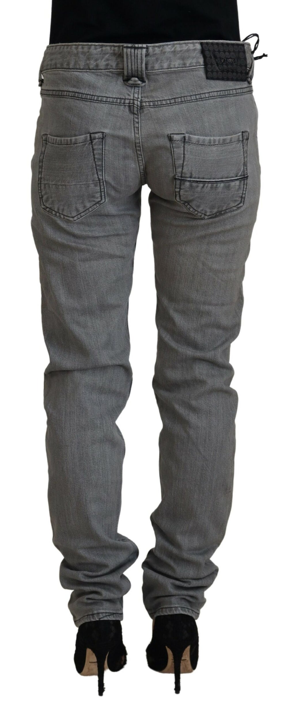 Graue Washed Cotton Skinny Damen Casual Jeans
