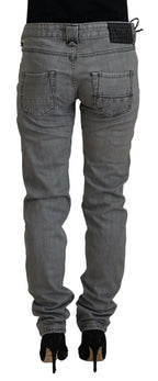 Graue Washed Cotton Skinny Damen Casual Jeans