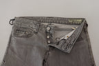 Graue Washed Cotton Skinny Damen Casual Jeans