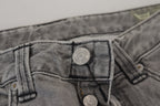 Graue Washed Cotton Skinny Damen Casual Jeans