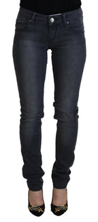 Gray Cotton Skinny Low Waist Women Casual Denim Jeans