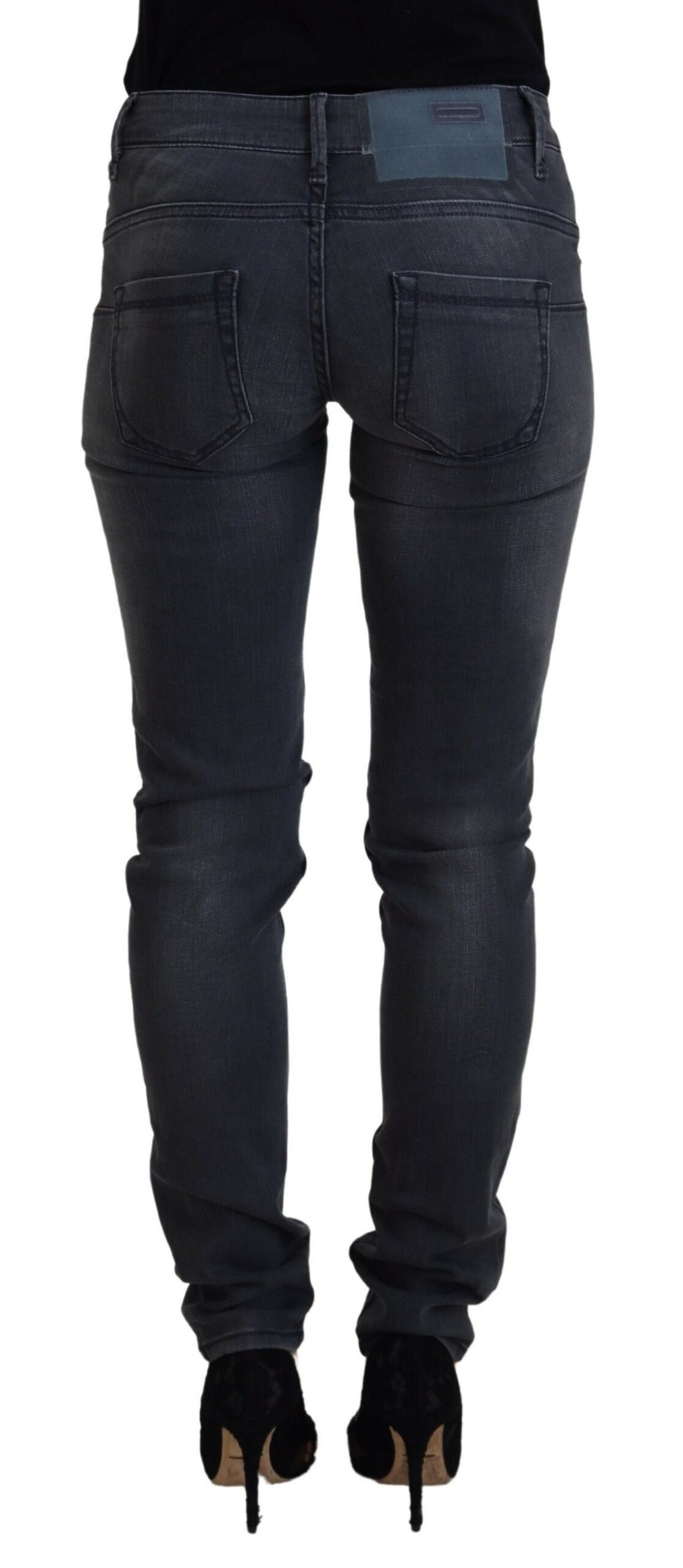 Gray Cotton Skinny Low Waist Women Casual Denim Jeans
