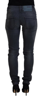 Gray Cotton Skinny Low Waist Women Casual Denim Jeans