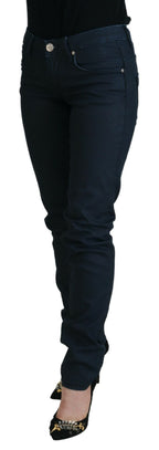 Blue Cotton Skinny Low Waist Women Casual Denim Jeans