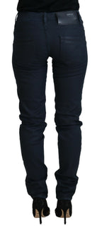 Blue Cotton Skinny Low Waist Women Casual Denim Jeans