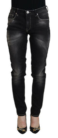 Schwarze Mid-Waist Tapered Damen Jeans im Used-Look