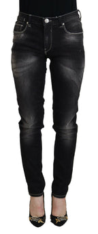 Schwarze Mid-Waist Tapered Damen Jeans im Used-Look