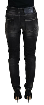 Schwarze Mid-Waist Tapered Damen Jeans im Used-Look