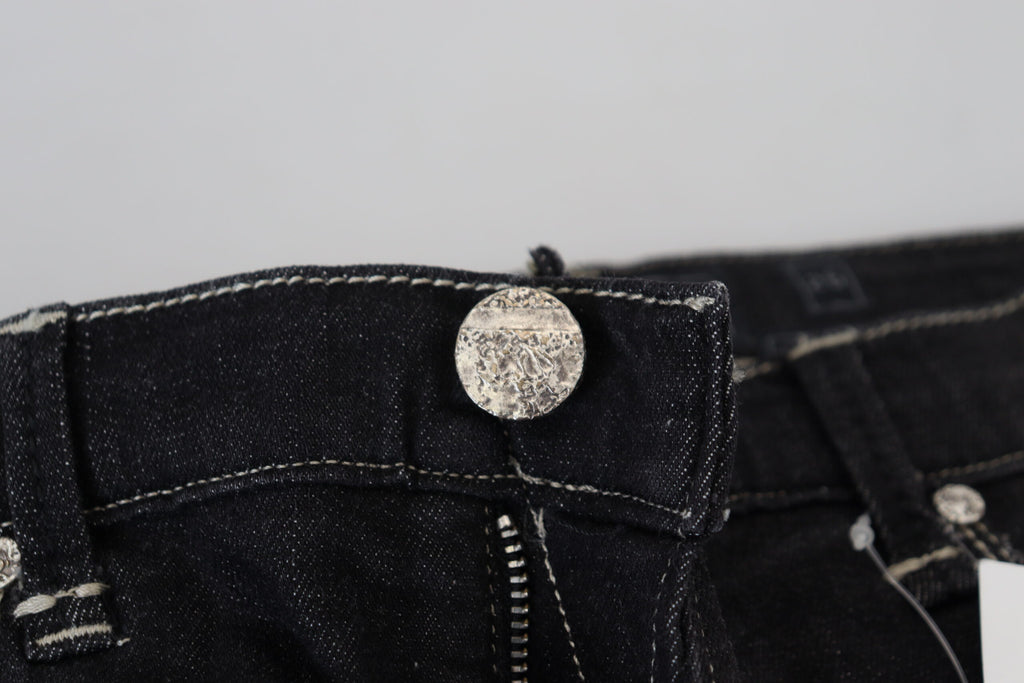 Schwarze Mid-Waist Tapered Damen Jeans im Used-Look
