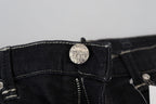 Schwarze Mid-Waist Tapered Damen Jeans im Used-Look