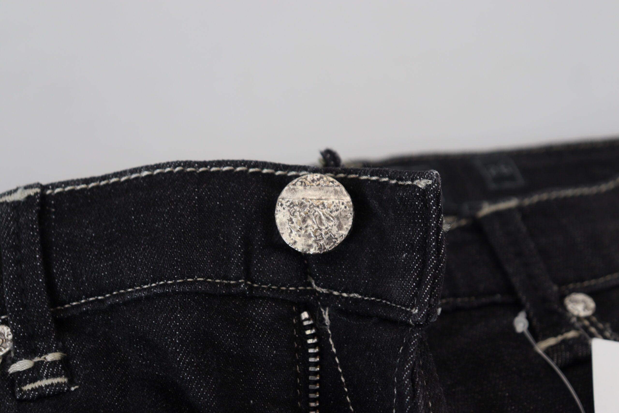 Schwarze Mid-Waist Tapered Damen Jeans im Used-Look