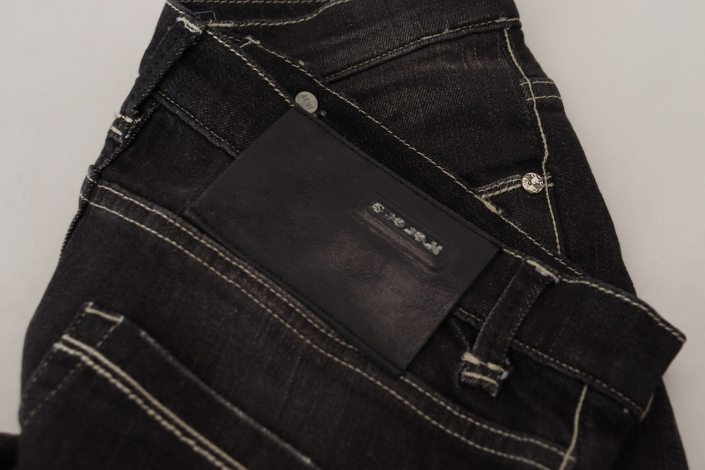 Schwarze Mid-Waist Tapered Damen Jeans im Used-Look