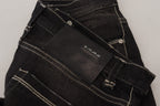 Schwarze Mid-Waist Tapered Damen Jeans im Used-Look