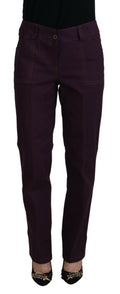 Lila High Waist Tapered Hose aus Baumwolle für Damen