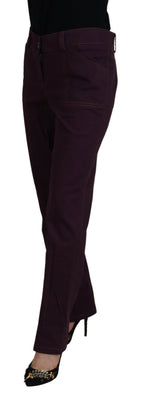 Lila High Waist Tapered Hose aus Baumwolle für Damen