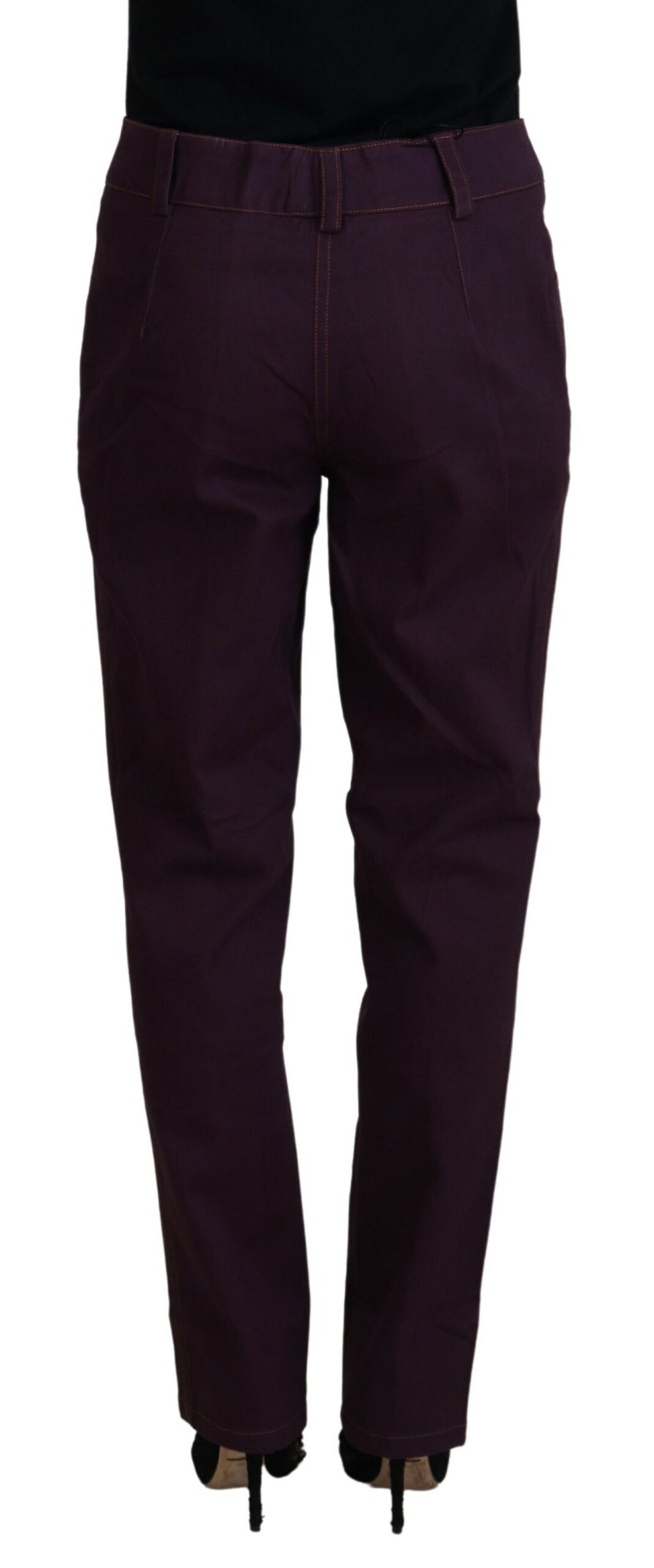 Lila High Waist Tapered Hose aus Baumwolle für Damen