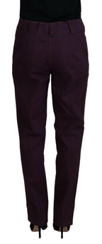 Lila High Waist Tapered Hose aus Baumwolle für Damen