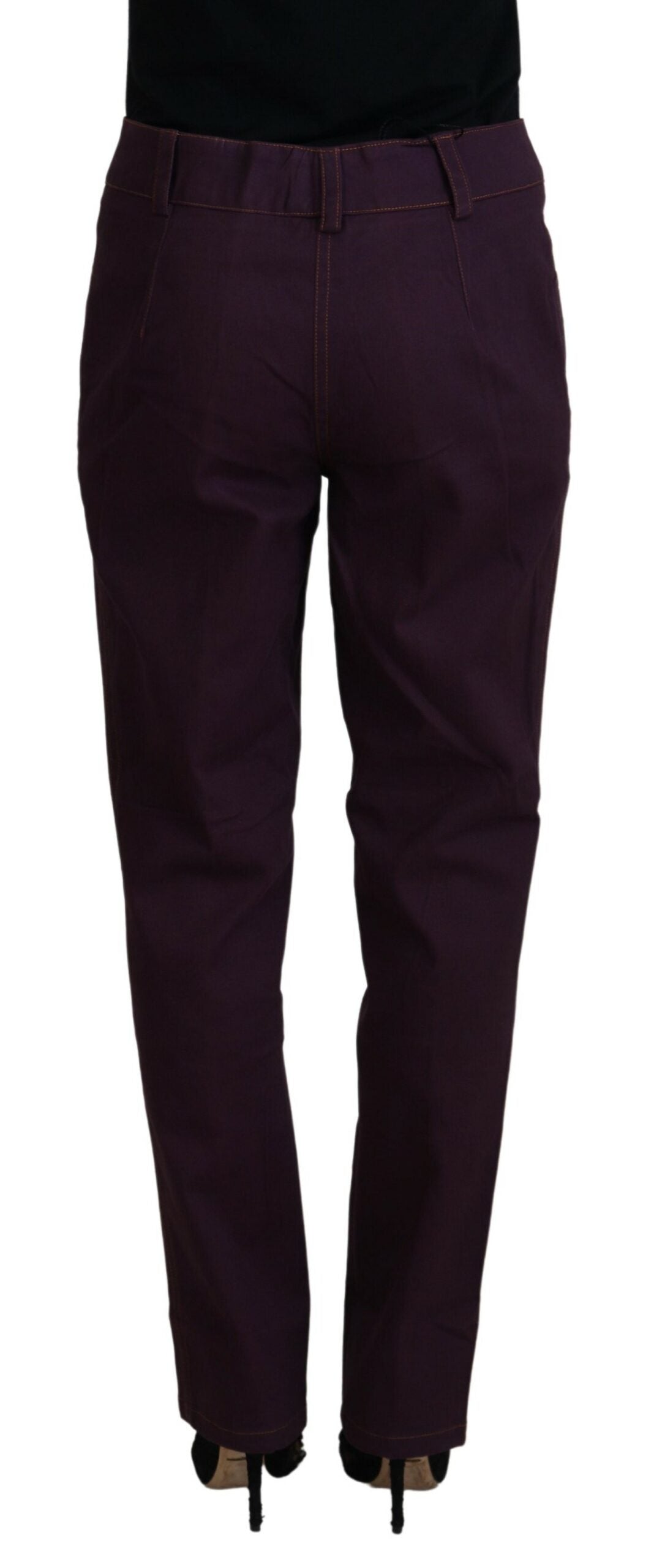 Lila High Waist Tapered Hose aus Baumwolle für Damen