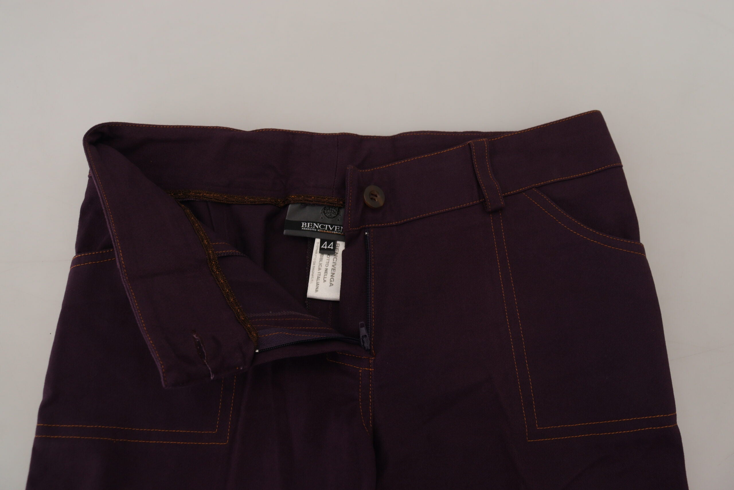 Lila High Waist Tapered Hose aus Baumwolle für Damen