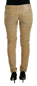 Brown Cotton Corduroy Low Waist Women Casual Jeans