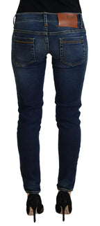 Blaue Low-Waist Skinny Damen-Jeans aus Baumwolle