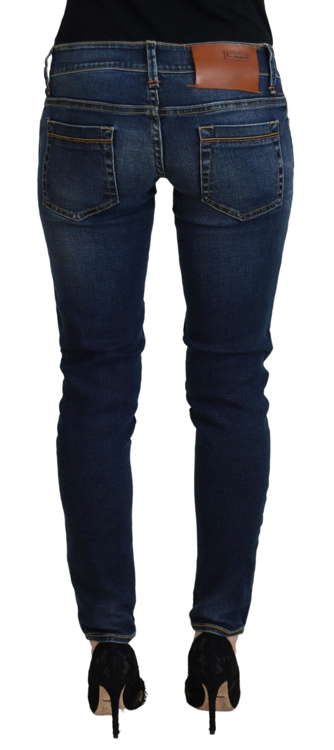 Blaue Low-Waist Skinny Damen-Jeans aus Baumwolle