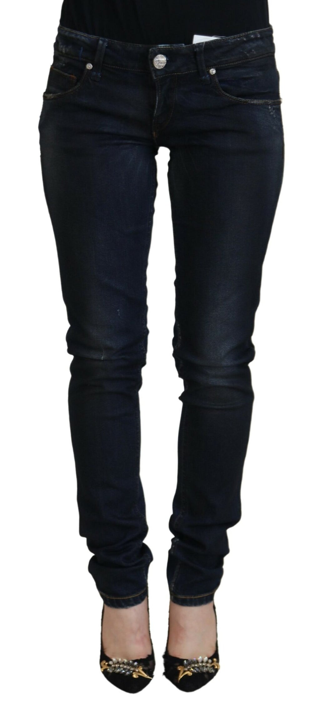 Blaue Low Waist Slim Fit Damen Jeans aus Baumwolle