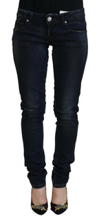Blaue Low Waist Slim Fit Damen Jeans aus Baumwolle