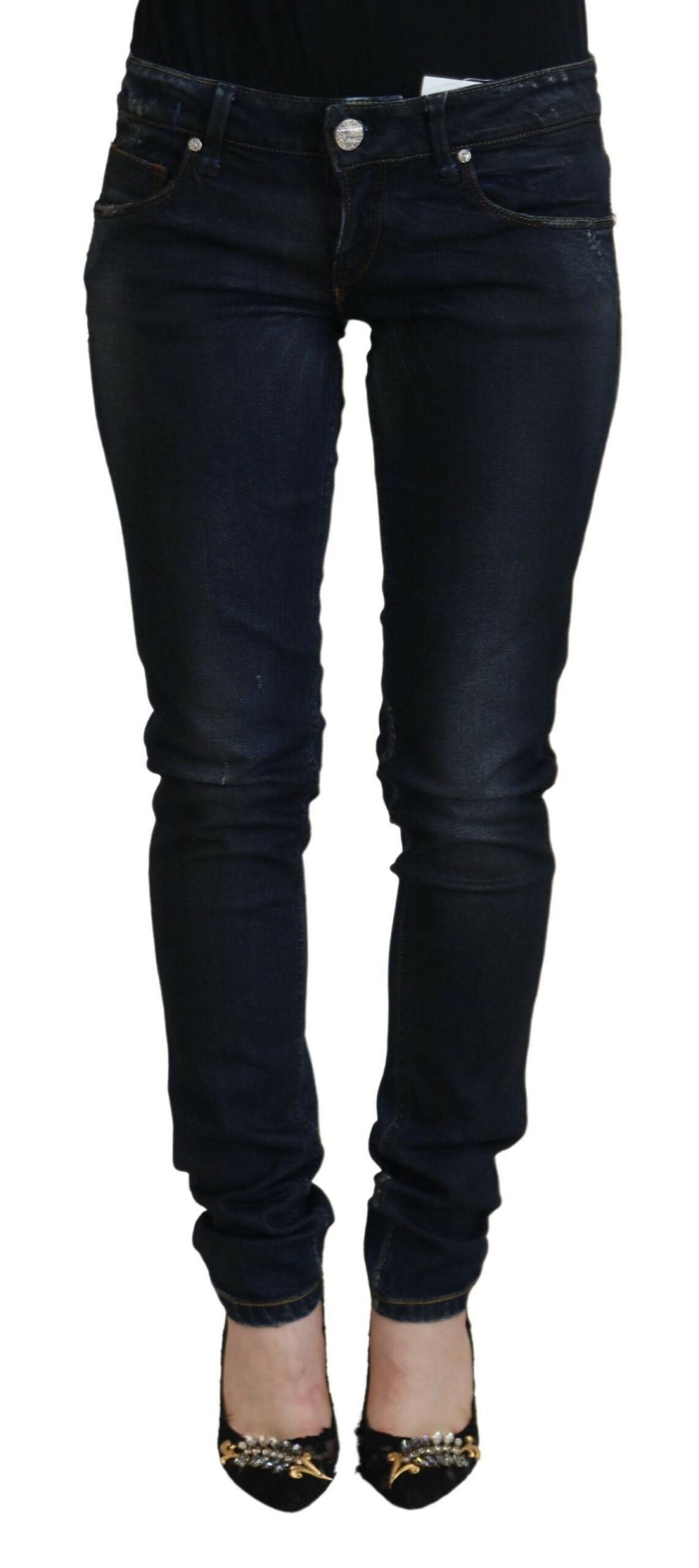 Blaue Low Waist Slim Fit Damen Jeans aus Baumwolle
