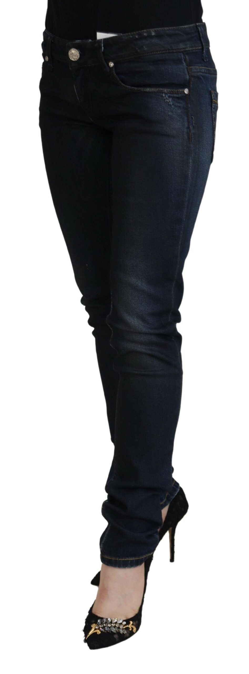 Blaue Low Waist Slim Fit Damen Jeans aus Baumwolle