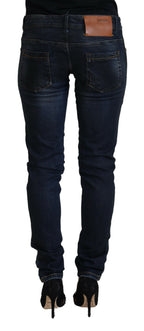 Blaue Low Waist Slim Fit Damen Jeans aus Baumwolle