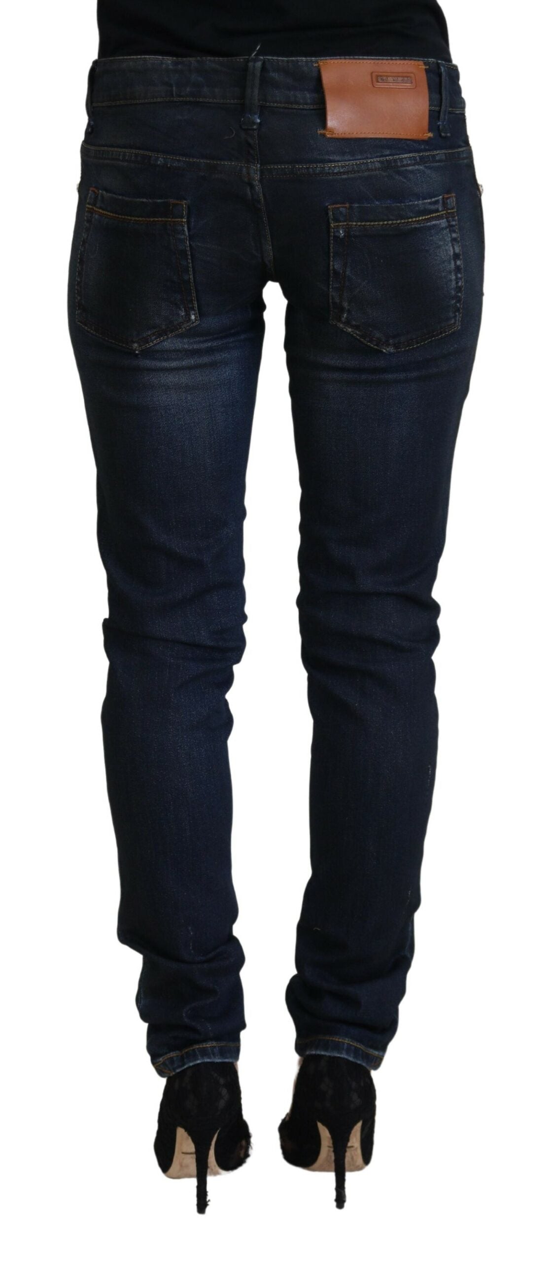 Blaue Low Waist Slim Fit Damen Jeans aus Baumwolle