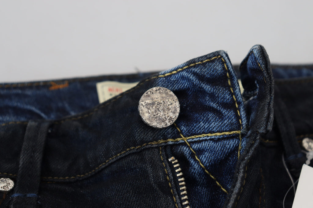 Blaue Low Waist Slim Fit Damen Jeans aus Baumwolle