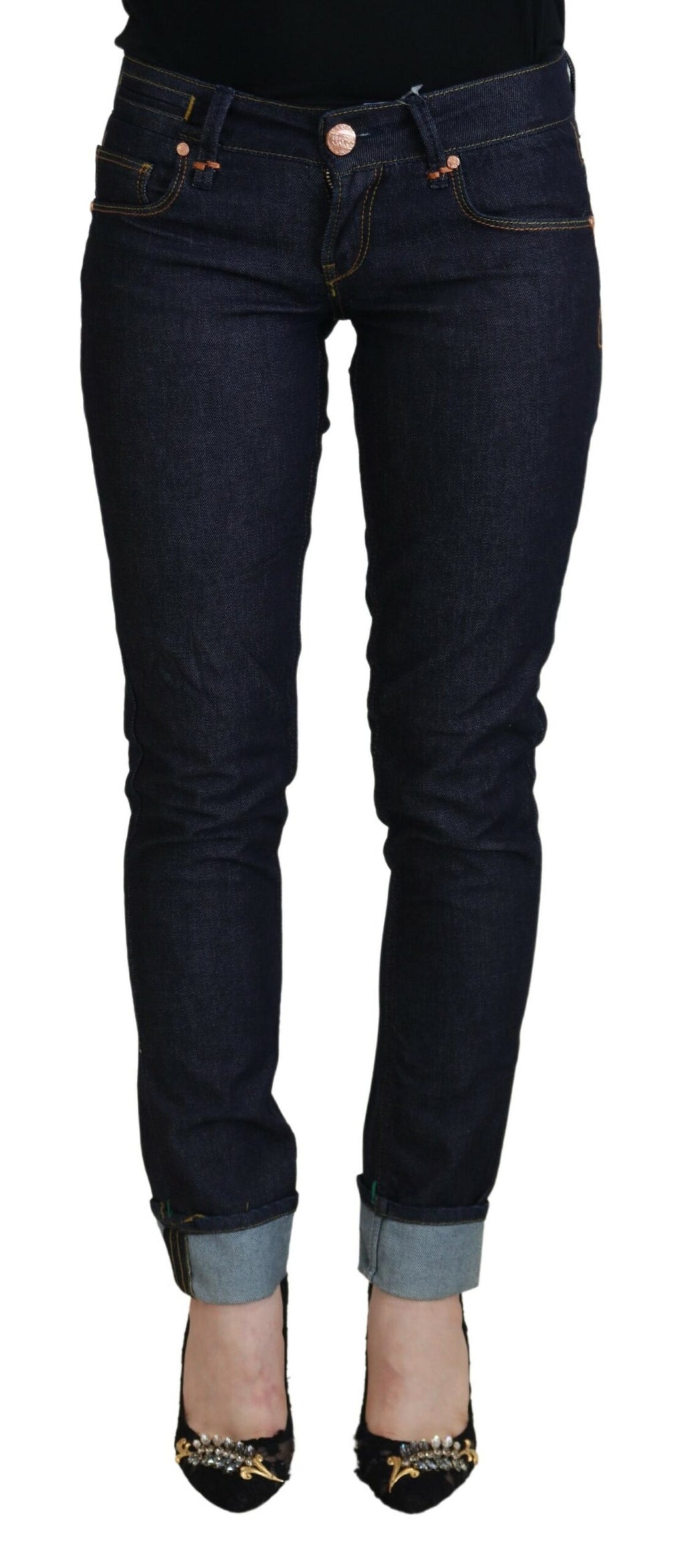 Blue Cotton Low Waist Slim Fit Women's Casual Jeans