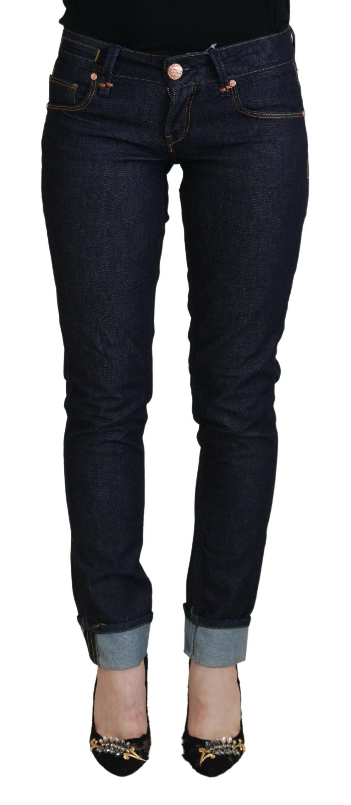 Blue Cotton Low Waist Slim Fit Women's Casual Jeans