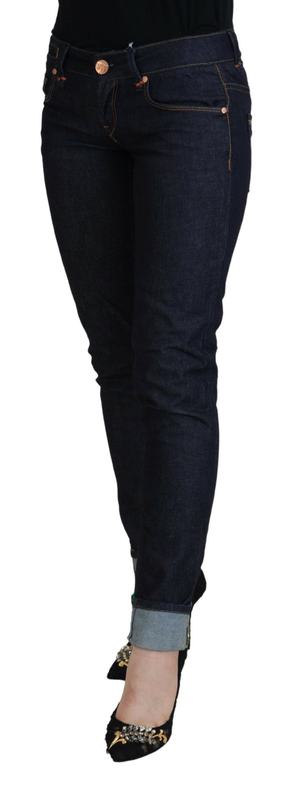 Blue Cotton Low Waist Slim Fit Women's Casual Jeans