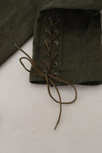 Green Lace Up Leg Women Tapered Pants