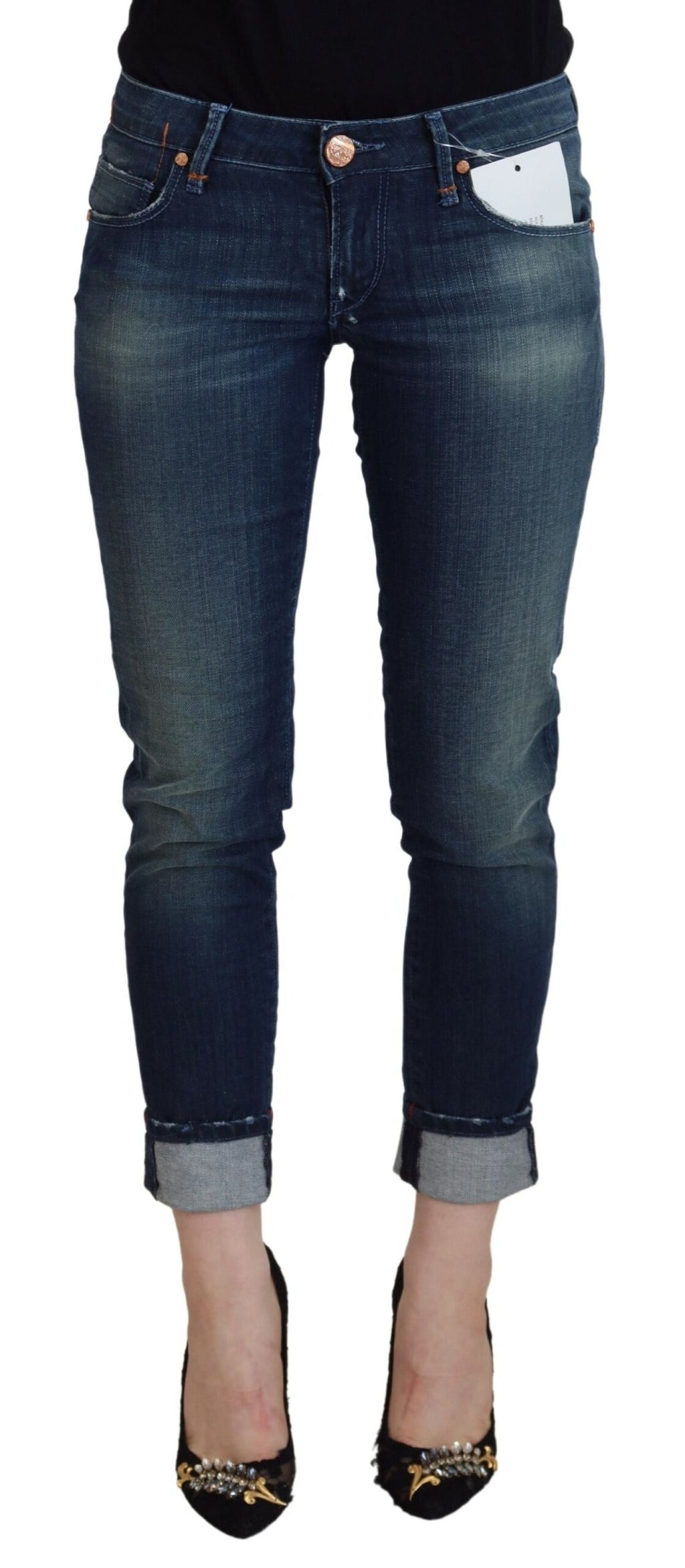Blaue Baumwoll-Slim-Fit-Damen-Freizeit-Jeans